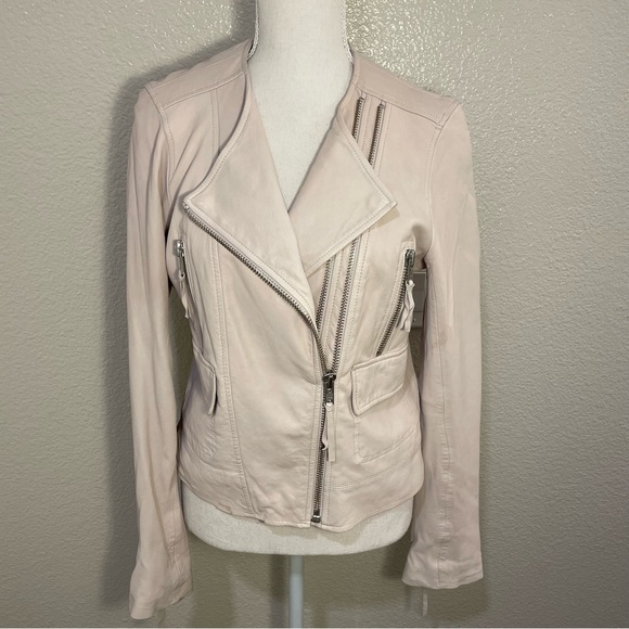 JOIE Vivianette Pink Genuine Lamb Leather Jacket - Picture 3 of 16